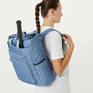 Maggie Mathers, quilted sky, blue tennis backpack